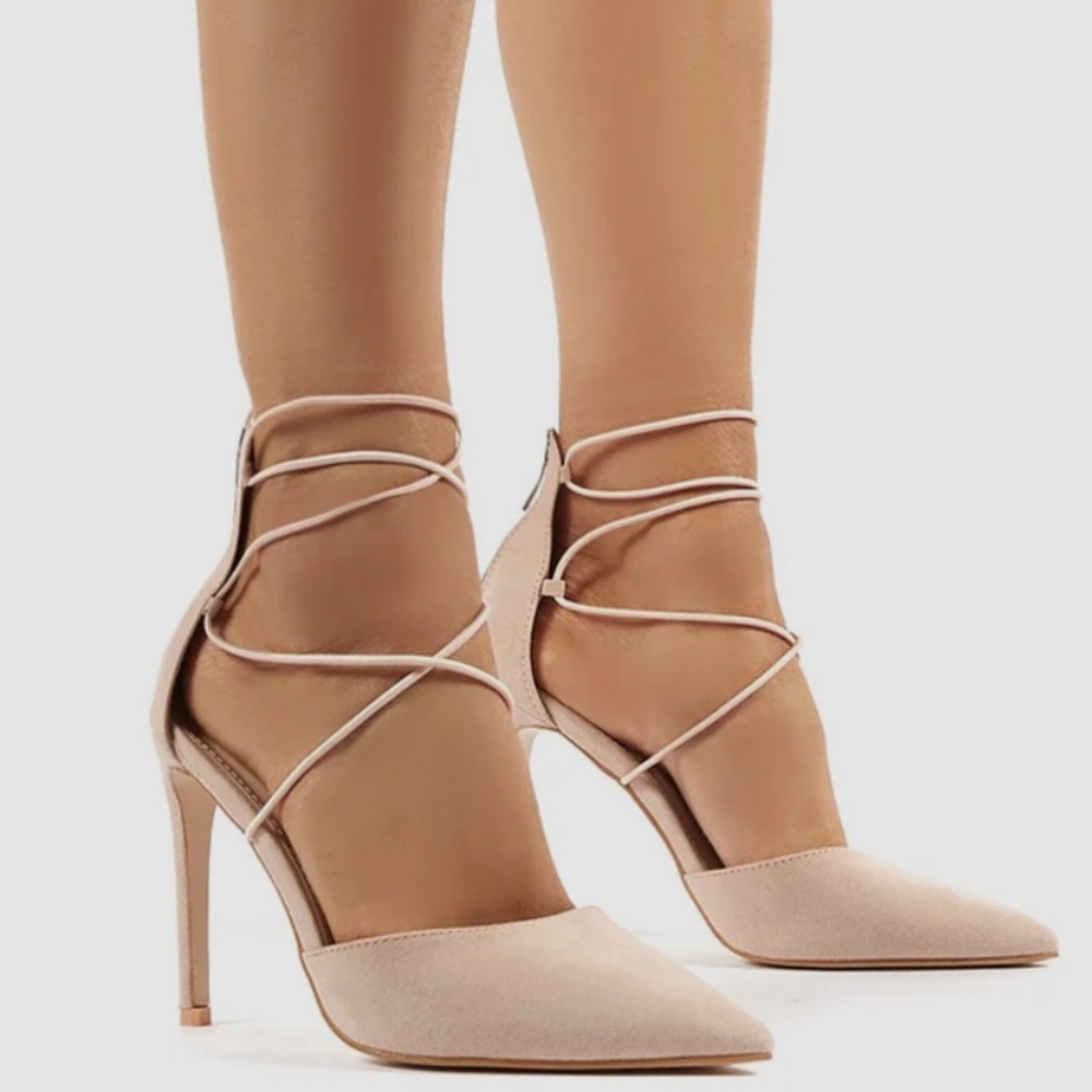 Suede Blush Strappy Heels